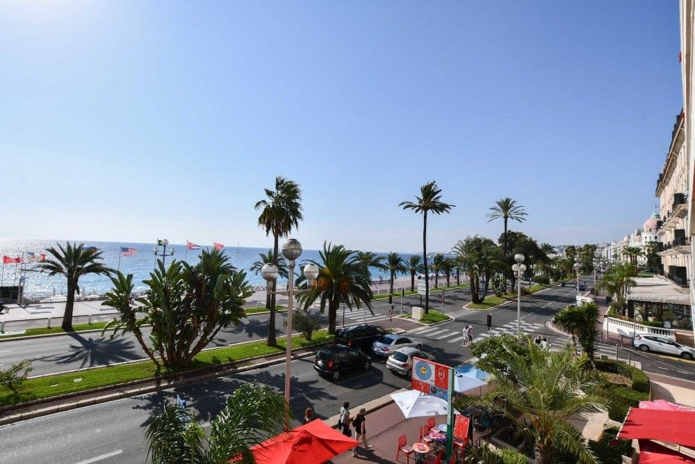Sea view over the palm trees and the Promenade des Anglais, 3-bedroom apartment in the Promenade des Anglais, Nice