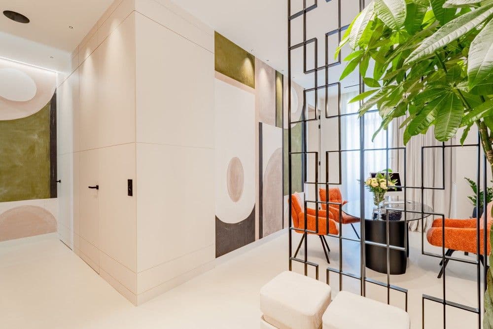 Hallway with mural and metal screen, 3-bedroom apartment in Wilson, Nice
